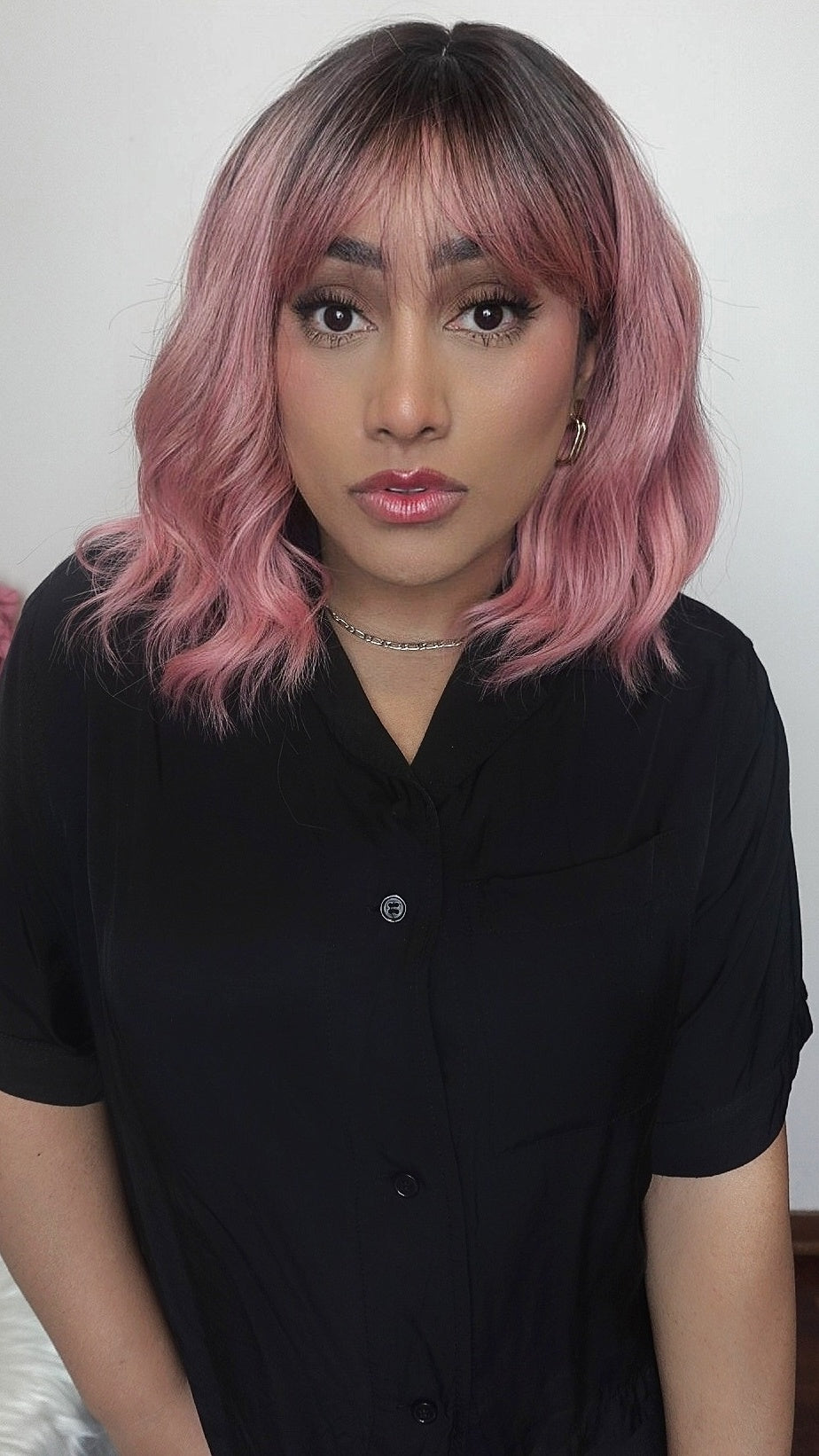 Human-like wig with bangs - M - Pink