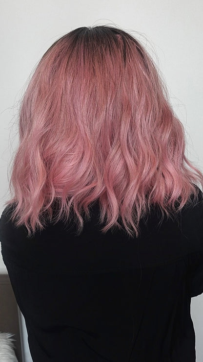 Human-like wig with bangs - M - Pink