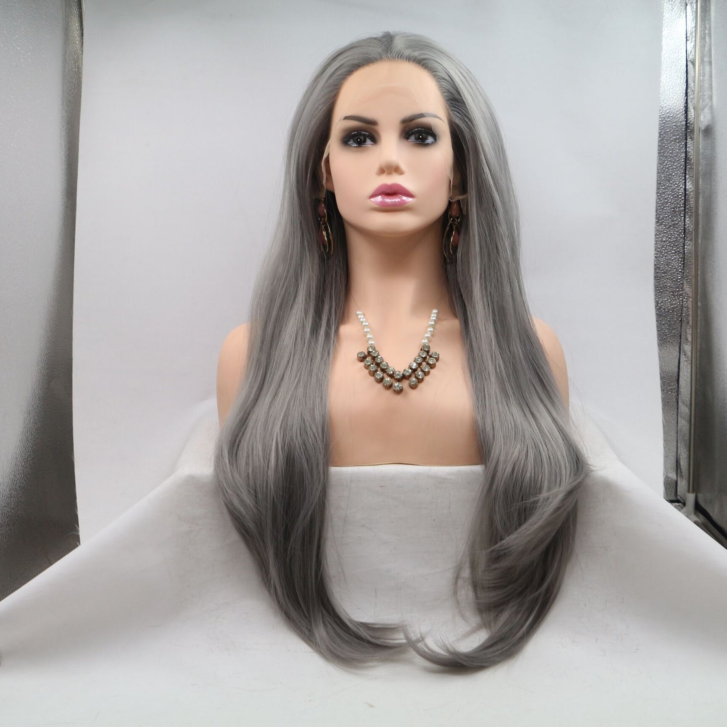 Human-like lace front wig - L - Gray1