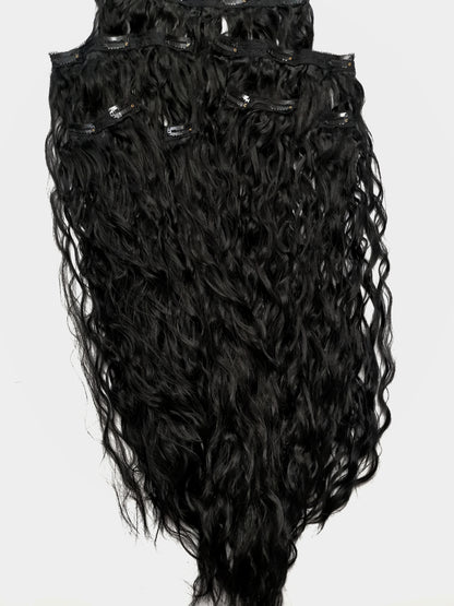 Human-like clip-in hair extensions - curly black