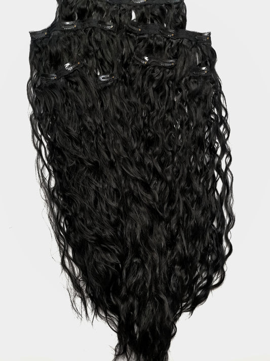 Human-like clip-in hair extensions - curly black