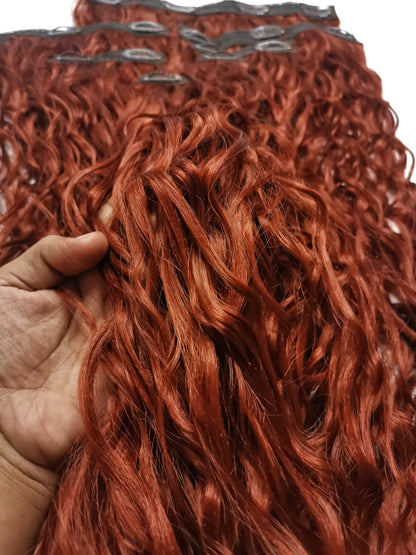 Human-like clip-in hair extensions - curly copper